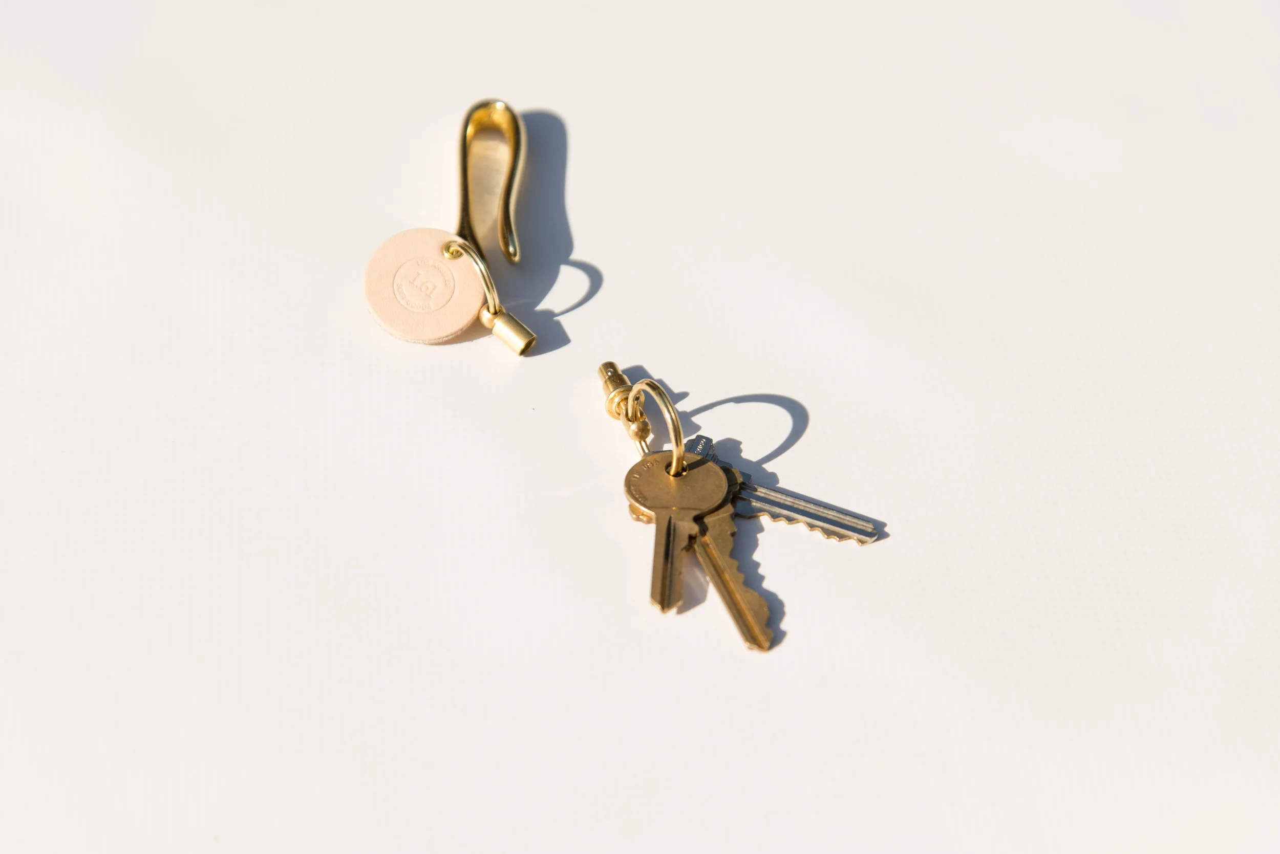 Solid Brass Quick Release Key Hook with Leather Tag — 1.61 Soft Goods